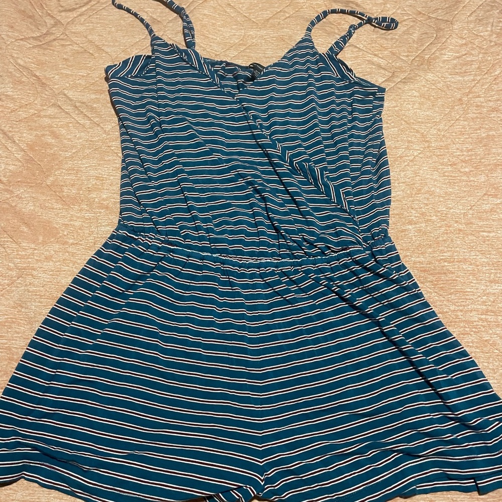American Eagle Outfitters Teal, Burgundy & White Striped Tee